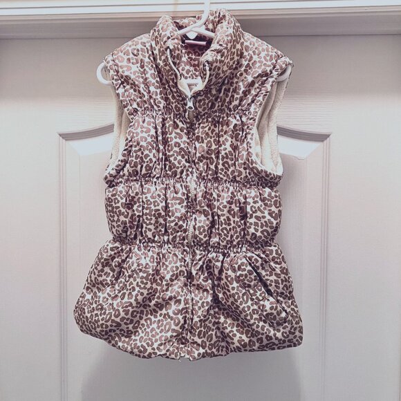 Beverly Hills Princess Girls Cheetah Print Puffy Vest-Size 7-8-Pockets-Tan/Cream - Picture 2 of 16